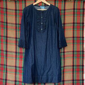 Draper James Chambray Ruffle Shift Dress Size 10